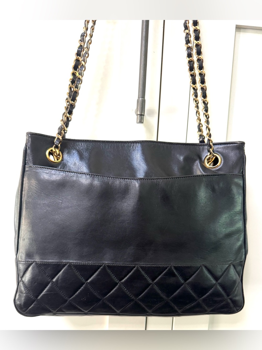 CHANEL Vintage Small Shopper Tote Shoulder Bag Black Lambskin + COA - Picture 5 of 14